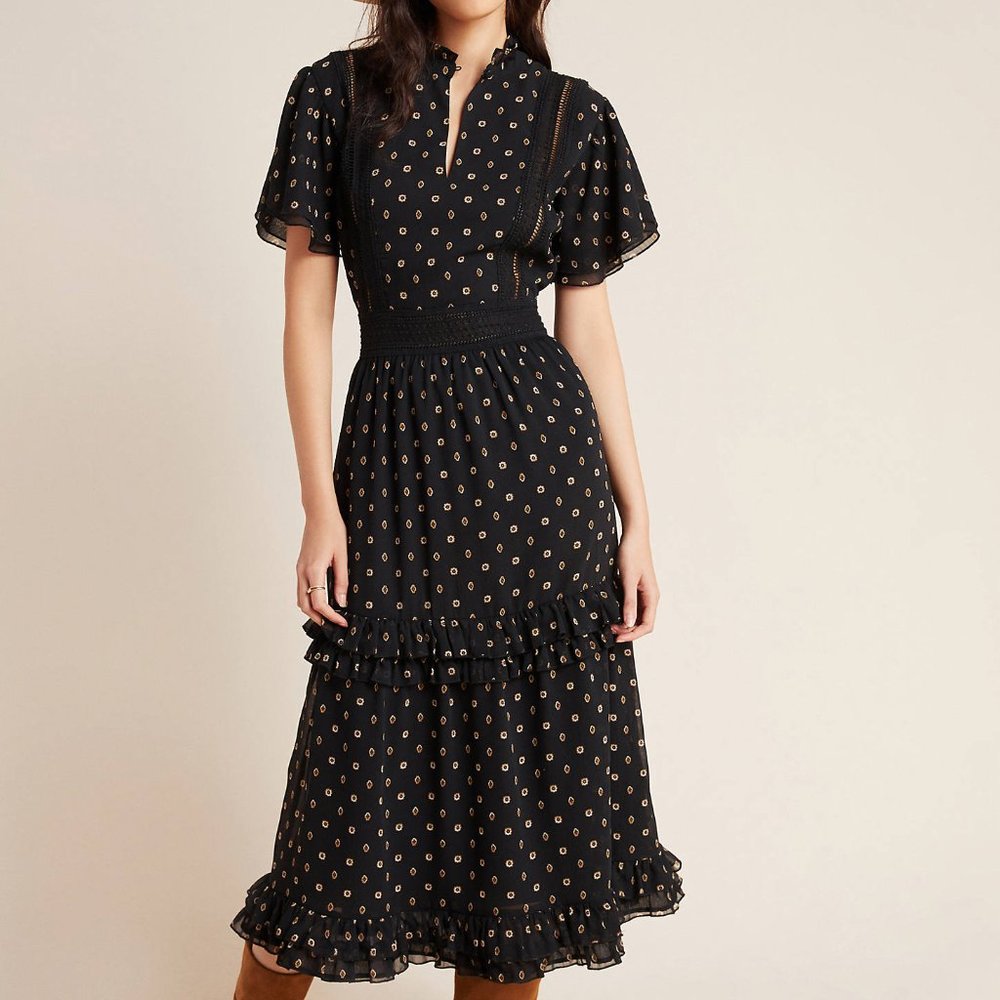 Scotch & Soda Tasha Ruffled Midi Dress In Black